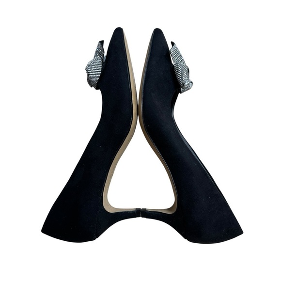 J. Crew Black Suede Este Kitten Heels with a Rhinestone Bow Womens 6.5 - Picture 7 of 8
